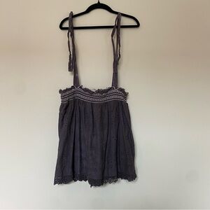 washed gray eyelet cotton suspender smocked skirt large